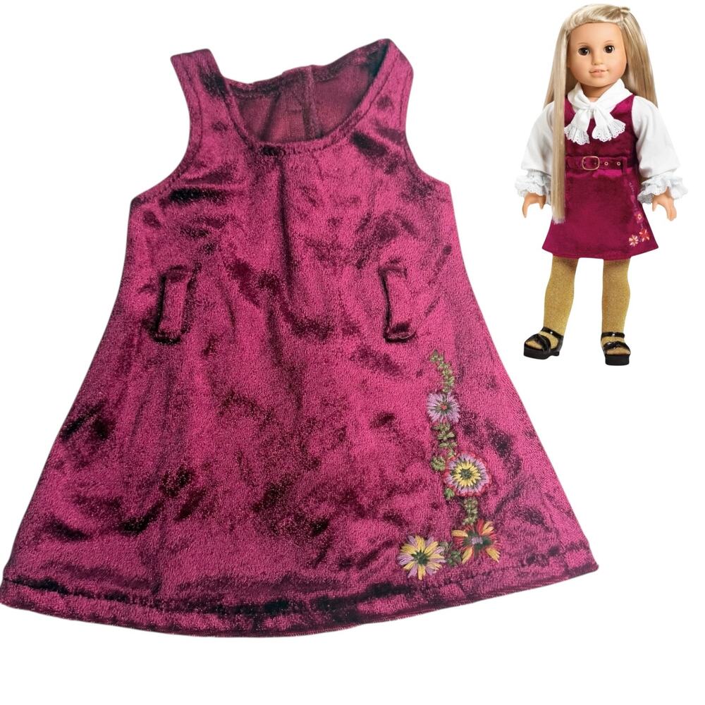 American Girl Julie Christmas Dress Cranberry Red Crushed Velvet Jumper NO Belt